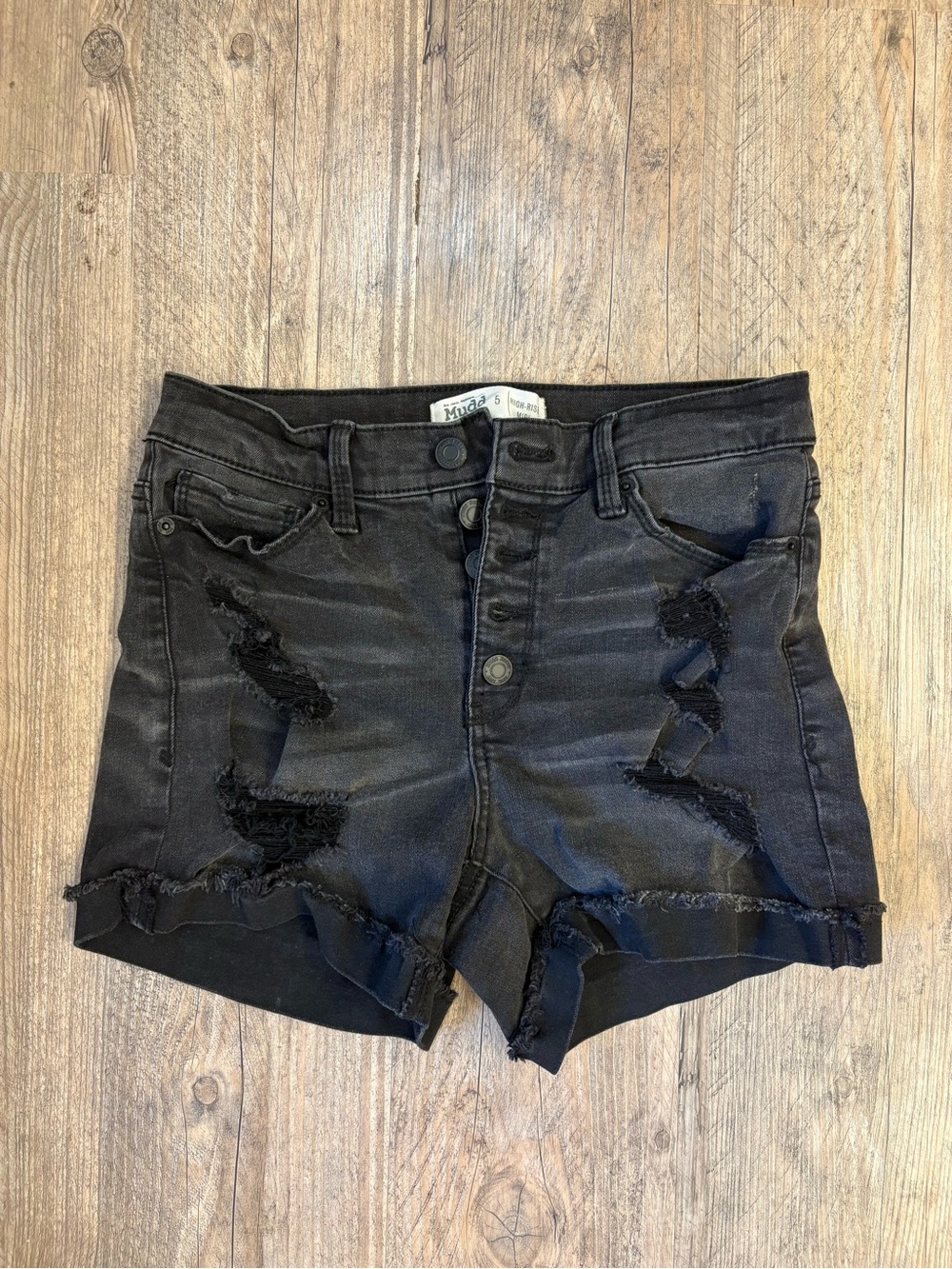 Mudd Black Distressed High-Rise Denim Shorts